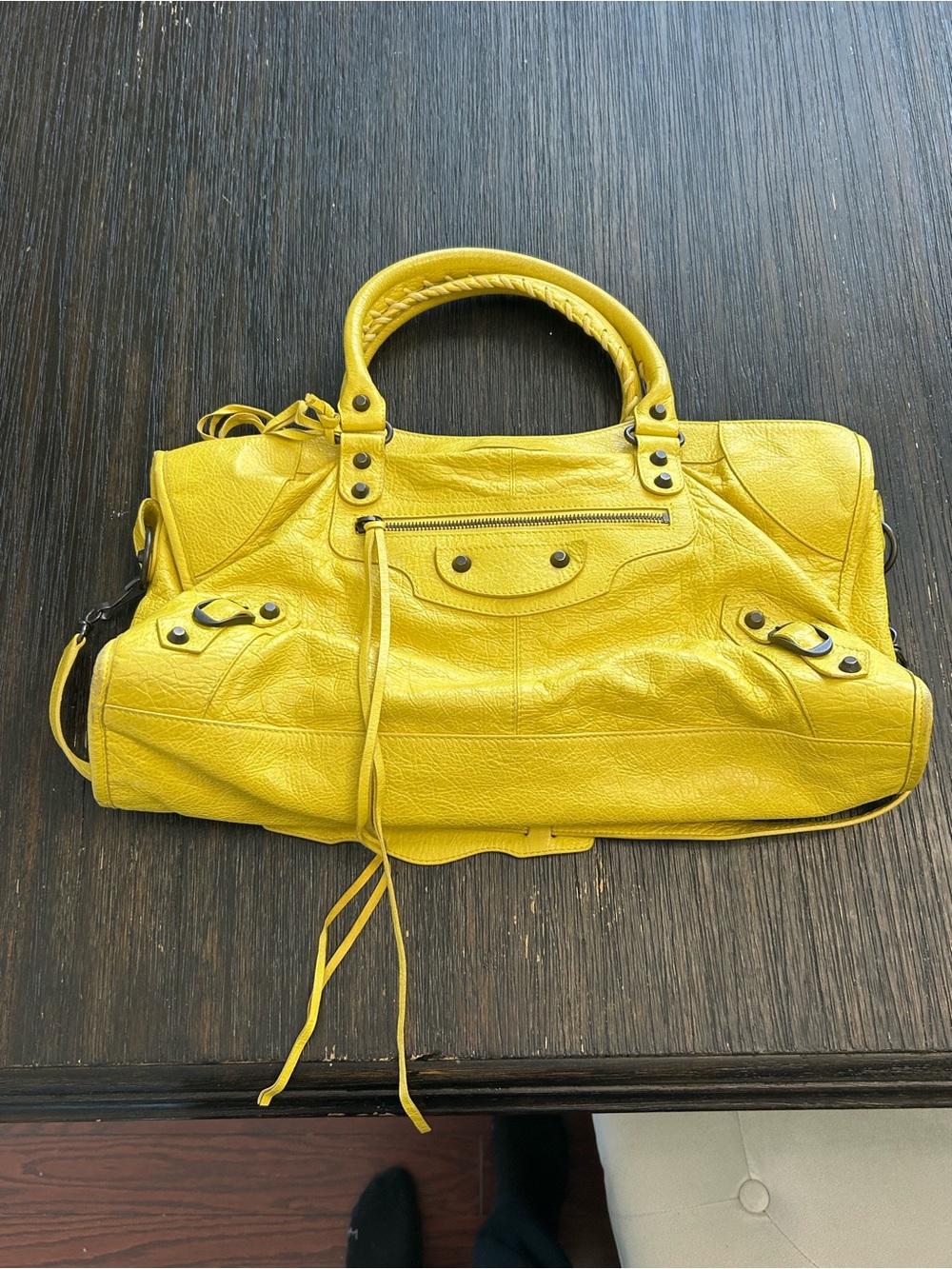 Yellow Balenciaga Leather Satchel Le City Handbag
